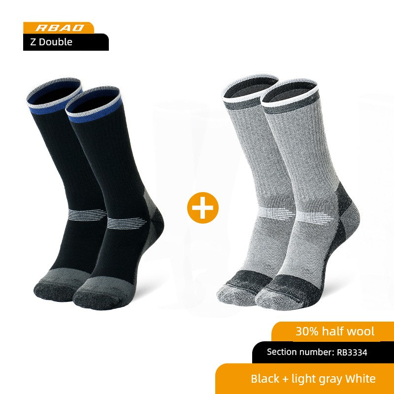 Merino Outdoor Hiking Knee Socks Ski Wool Socks 3334 [2 pairs] black + light gray White(Autumn and Winter) XL 43-46