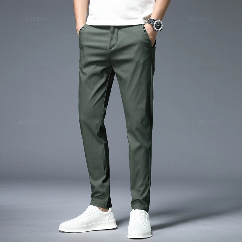 Summer New Thin Casual Pants Men 4 Colors Classic Style Fashion Business Slim Fit Straight Cotton Solid Color Brand Trousers 38 ArmyGreen