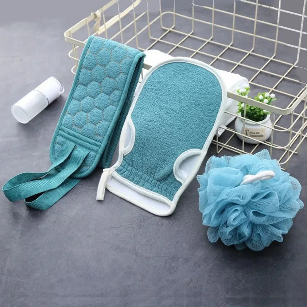 3-Piece Exfoliating Body Scrubber Set – Back Scrubber, Bath Sponge & Glove for Deep Cleansing