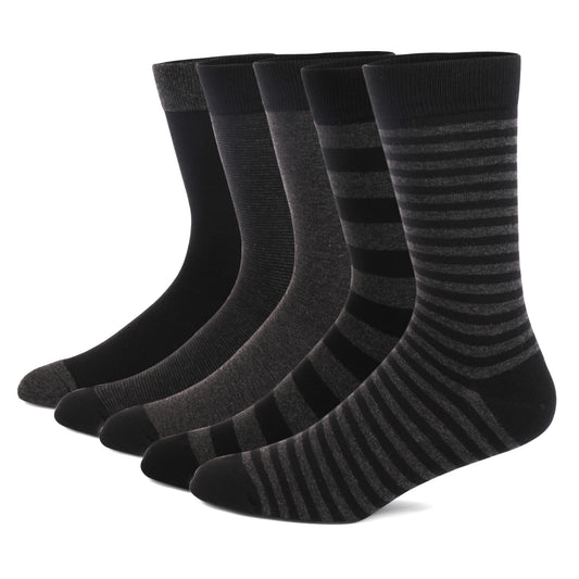 5 Pairs Men's Plus Size Striped Dress Socks – Combed Cotton, Breathable Crew Socks JC113-1 EUR(41-48)