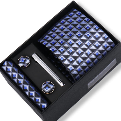 100% Silk Ties Gift Box Set – Designer Jacquard Necktie, Hanky, Cufflink, and Tie Clip for Men B6