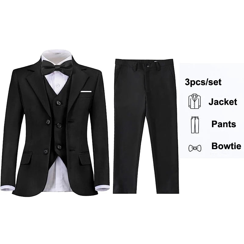 Boys' Slim Fit Black Navy Suits - Ring Bearer Outfit & Performance Costume for Children black(bowtie)3pcs