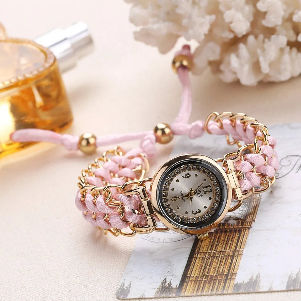 Women’s Knitting Rope Chain Quartz Wristwatch | Fashionable Simple Analog Watch with Sapphire Crystal Pink CHINA