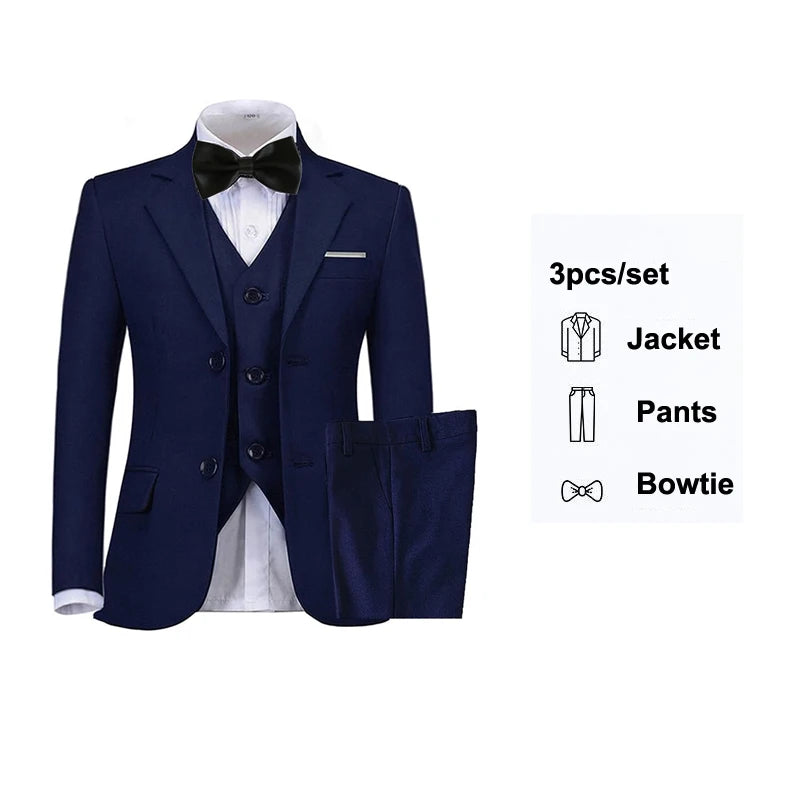 Boys' Slim Fit Black Navy Suits - Ring Bearer Outfit & Performance Costume for Children Navy(bowtie)3pcs