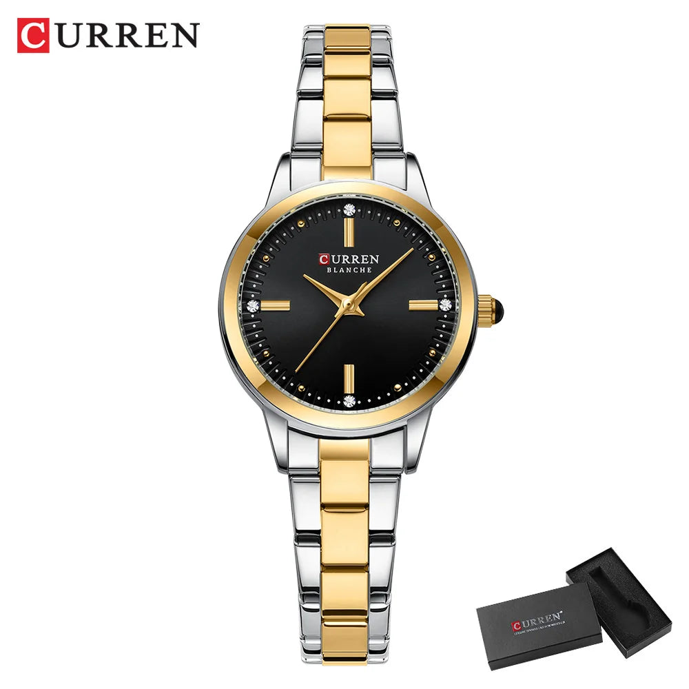 CURREN Original Quartz Watch for Women | Fashionable & Elegant Stainless Steel Waterproof Ladies Wristwatch silver black box