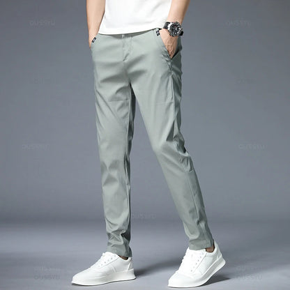 Summer New Thin Casual Pants Men 4 Colors Classic Style Fashion Business Slim Fit Straight Cotton Solid Color Brand Trousers 38 Light green