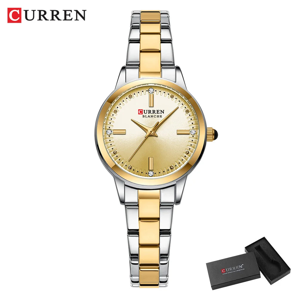 CURREN Original Quartz Watch for Women | Fashionable & Elegant Stainless Steel Waterproof Ladies Wristwatch silver gold box