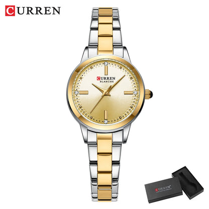 CURREN Original Quartz Watch for Women | Fashionable & Elegant Stainless Steel Waterproof Ladies Wristwatch silver gold box