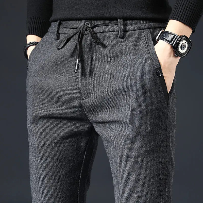 Plus Fleece Thicken Men's Casual Sport Pants Streetwear Fashion Autumn Winter New Male Clothing New Solid Full Straight Trousers