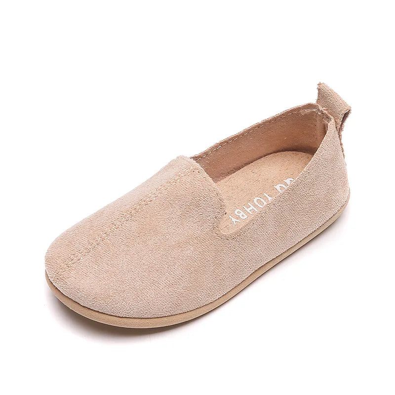 Children's Candy Color Casual Slip-On Loafers - Lightweight Leather Moccasins for Boys & Girls Beige