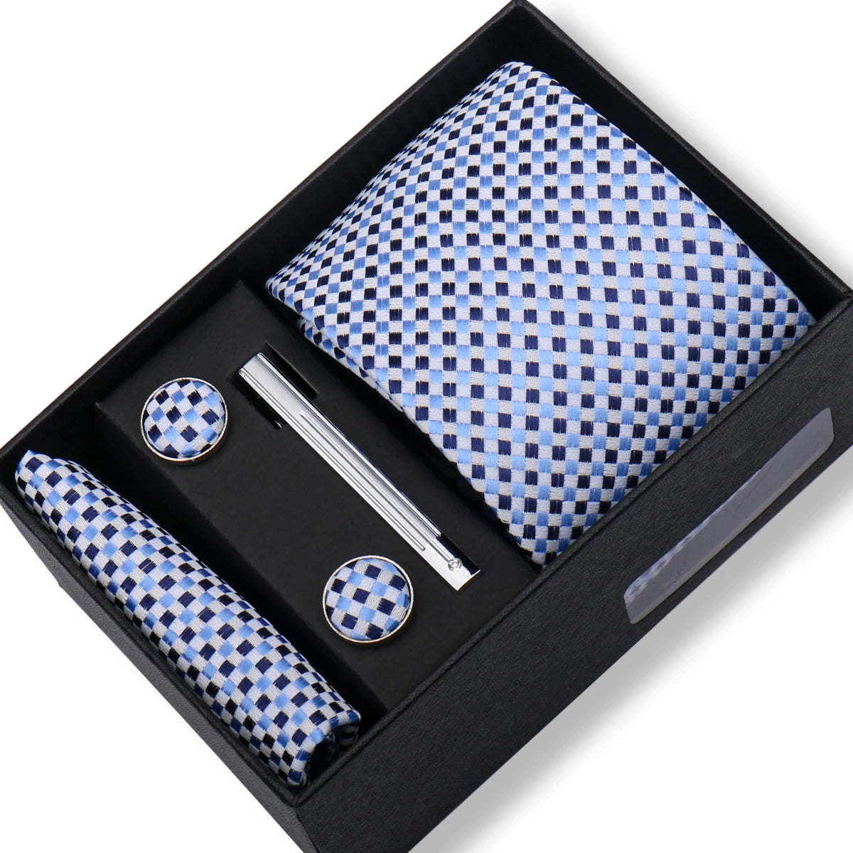 100% Silk Ties Gift Box Set – Designer Jacquard Necktie, Hanky, Cufflink, and Tie Clip for Men B23