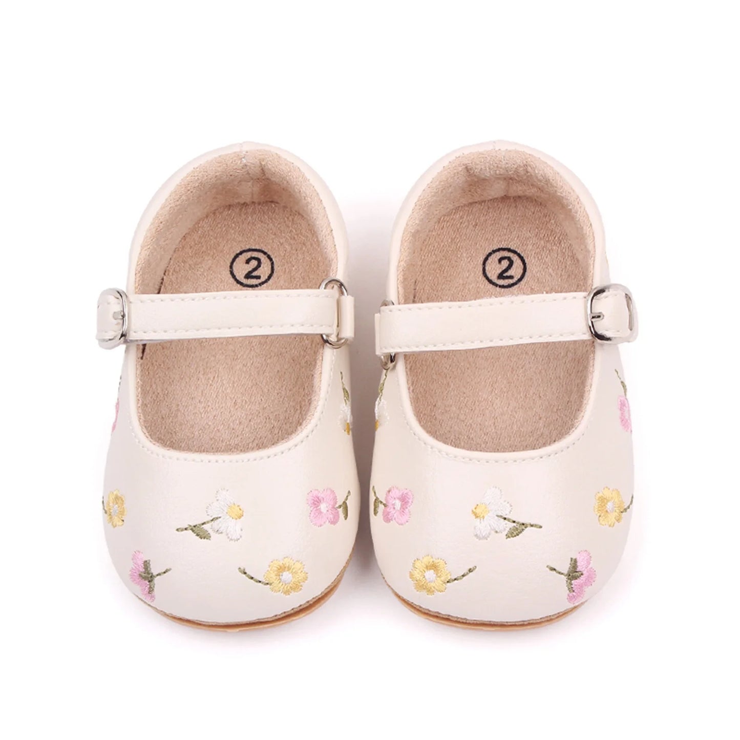 Baby Girls Mary Jane Flats PU Leather Infant Dress Shoes Floral Embroidery Princess Shoes 0-18M A