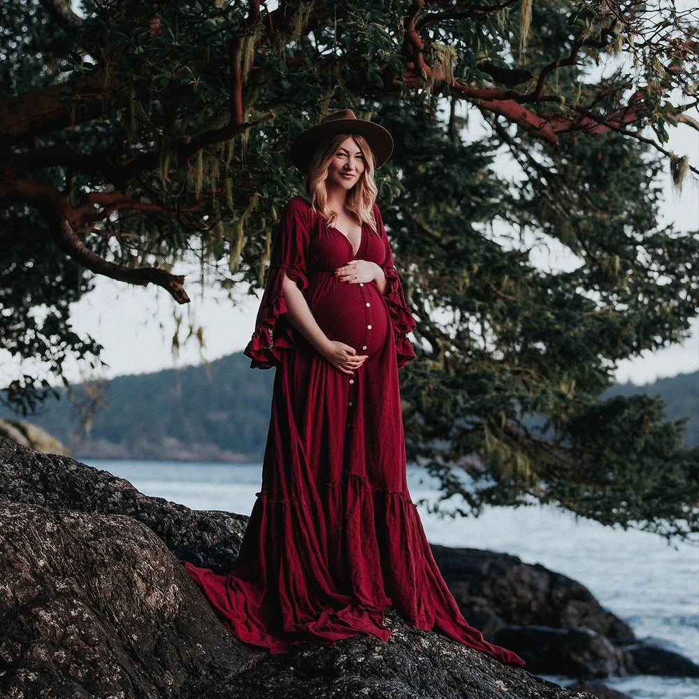 Bohemian Maternity Photography Dress with Flounce Edges