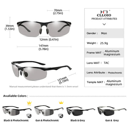 CLLOIO Polarized Photochromic Sunglasses for Men - Anti-Glare UV400 Driving & Fishing Glasses