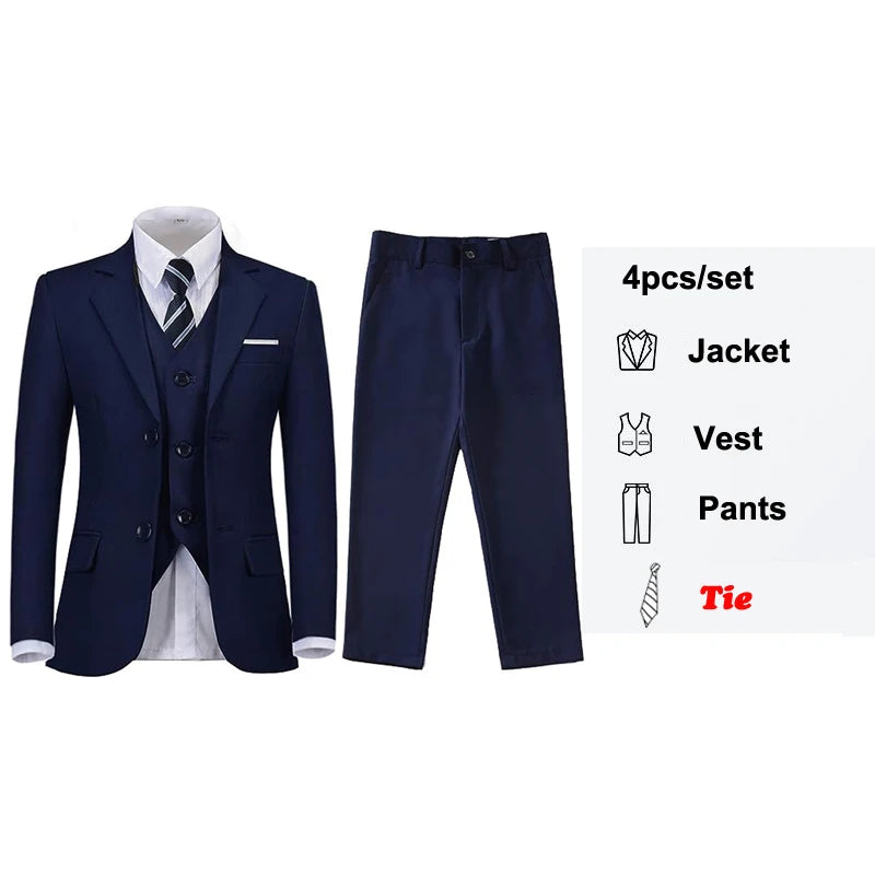 Boys' Slim Fit Black Navy Suits - Ring Bearer Outfit & Performance Costume for Children navy (Tie)4pcs