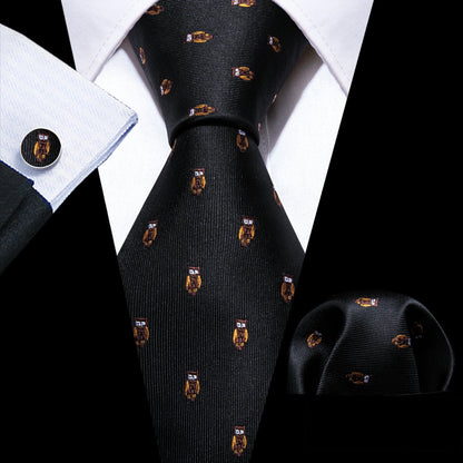 Men's Navy Gold Dinosaur Pattern Necktie Set | 8.5cm Silk Tie for Wedding & Business | Barry.Wang FA-5191 FA-5894