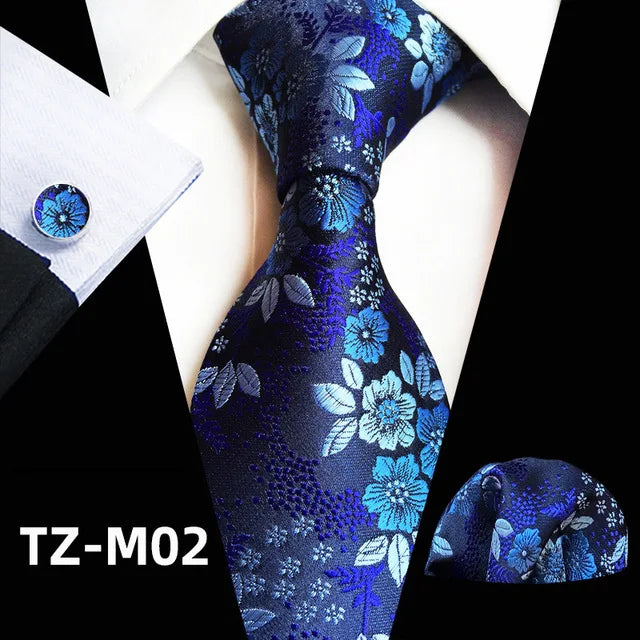 Floral Pink Silk Tie Set for Men – Wedding & Party Neck Tie with Handkerchief, Brooch, and Cufflinks TZ-M02