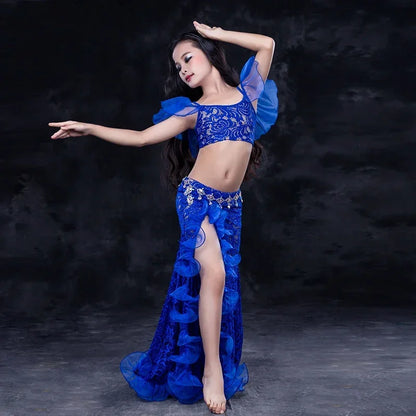 Kids Bellydance Costume Set – Girls Indian Dance Outfit with Bra, Belt, Scarf, and Skirt 2 pieces top skirt