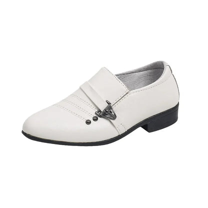 Boys Performance Mary Jane Shoes - Black Leather Slip-on Loafers for Kids' Fashion Party, Wedding, and Shows white