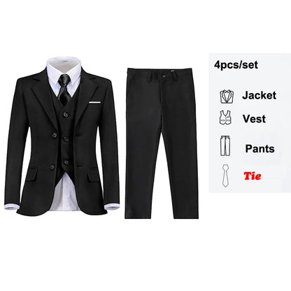 Boys' Slim Fit Black Navy Suits - Ring Bearer Outfit & Performance Costume for Children black (Tie)4pcs