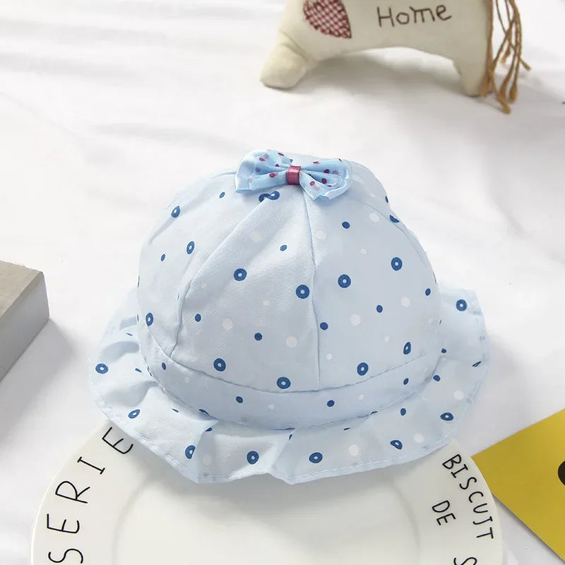 Spring/Summer Baby Girl Sun Hat Cute Dot Print Adjustable Neonatal Pink Hat Children's Headwear Accessories blue 1pc