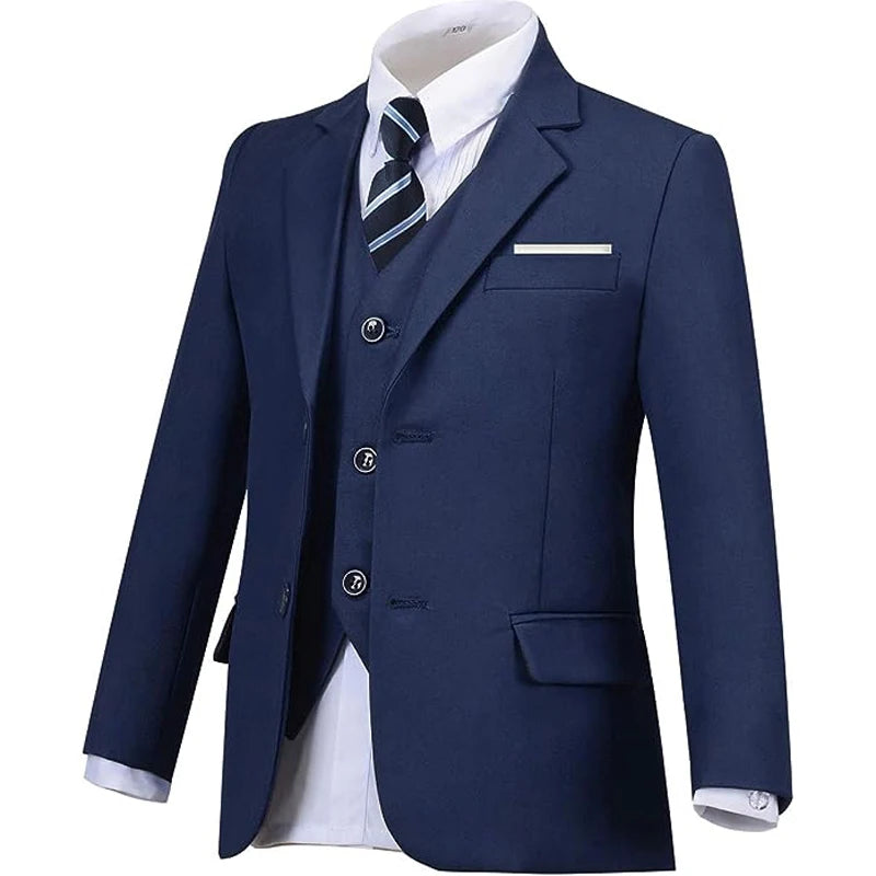 Boys' Slim Fit Black Navy Suits - Ring Bearer Outfit & Performance Costume for Children