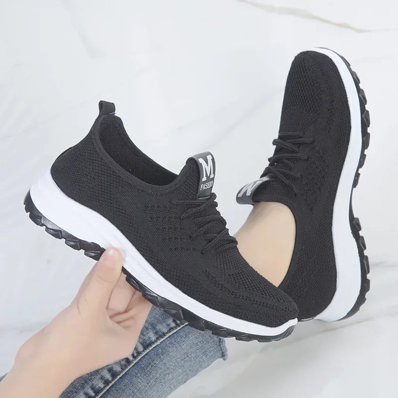 2023 Women's Mesh Vulcanized Sneakers | Lightweight Spring Casual Flats | Comfortable Knitted Lace-Up Shoes