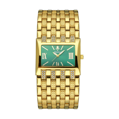 Yalalusi Women’s Luxury Watch – Rectangle Gold Case with Black Dial & Crystal Drilling – Ion Plating & Gift Box – Best Seller 2024 Gold Green