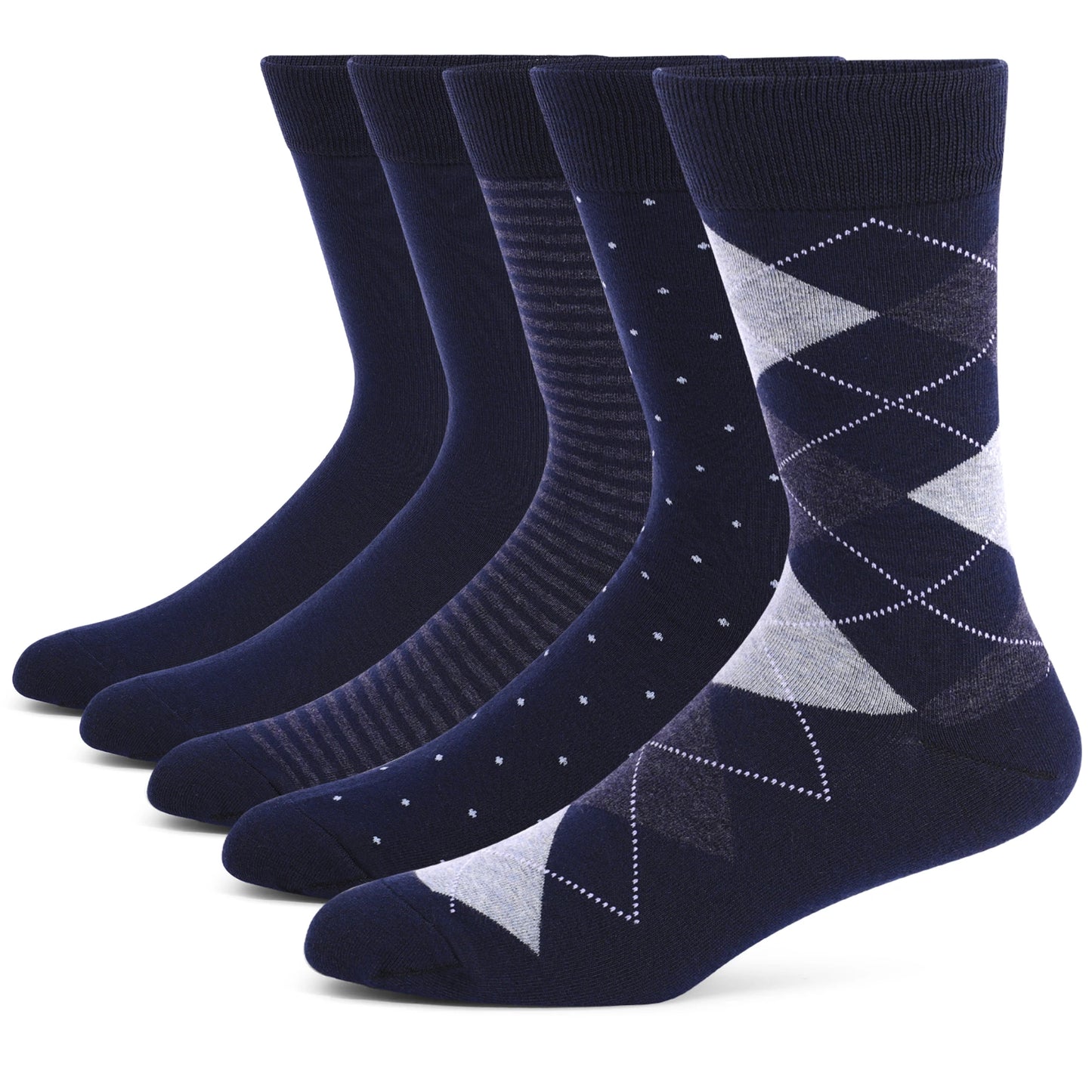 5 Pairs Men's Plus Size Striped Dress Socks – Combed Cotton, Breathable Crew Socks JC171-1 EUR(41-48)