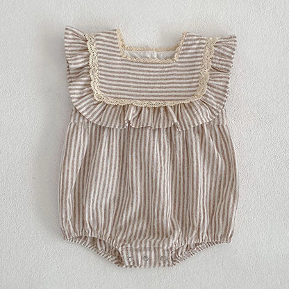 Newborn Toddler Baby Girls Stripe Jumpsuit Summer Sweet Fashion Baby Girls Sleeveless Kids Princess Dress Girls Sister Clothes A6015 Brown Romper