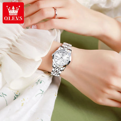 OLEVS 9931 Women’s Elegant Quartz Wristwatch | Stainless Steel Strap, Rhombus Mirror, Waterproof & Luminous Ladies Watch