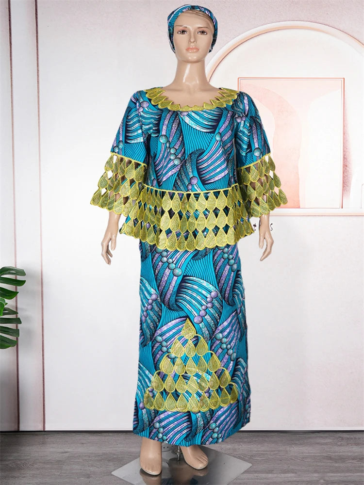 3XL 4XL Women Plus Size Clothing African Dashiki Print Wax Dress Wedding Party Traditional Gown Tops Skirt Two Piece Set Outfits Color 15