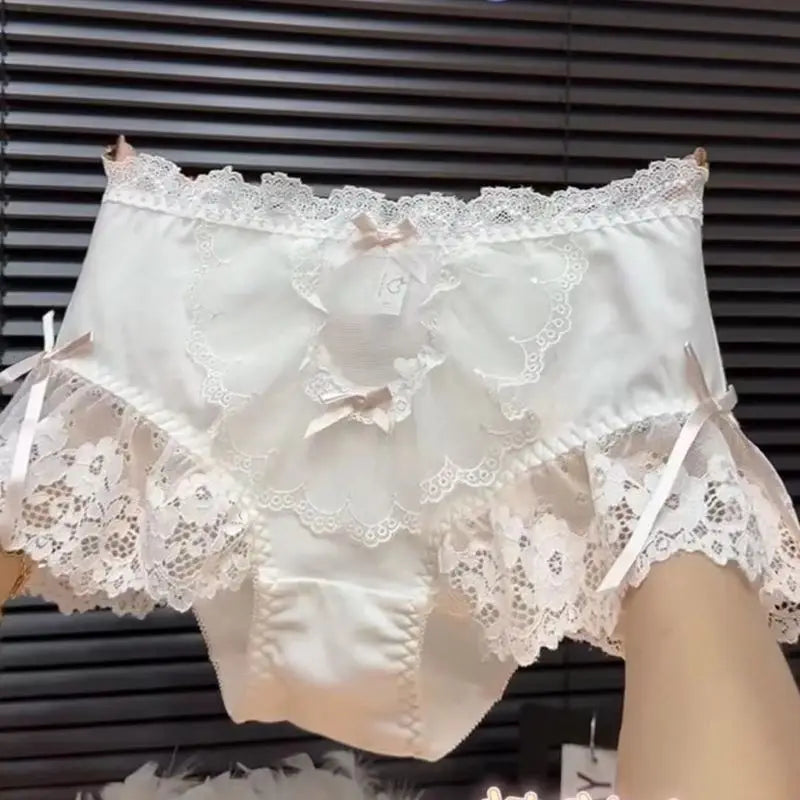 Oversized 95kg French Princess Lolita Triangle Panties Lace Bow Hollow Fairy Briefs High Waist Sweet Sexy Girls Underwear New