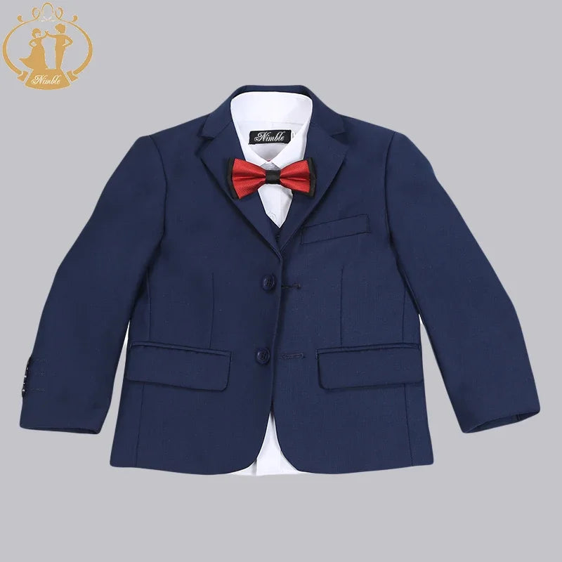 Boys 3-Piece Formal Suit for Weddings & Parties | Spring Autumn Host Costume | Blue Blazer, Vest & Pants Set | Sizes 7-13Y