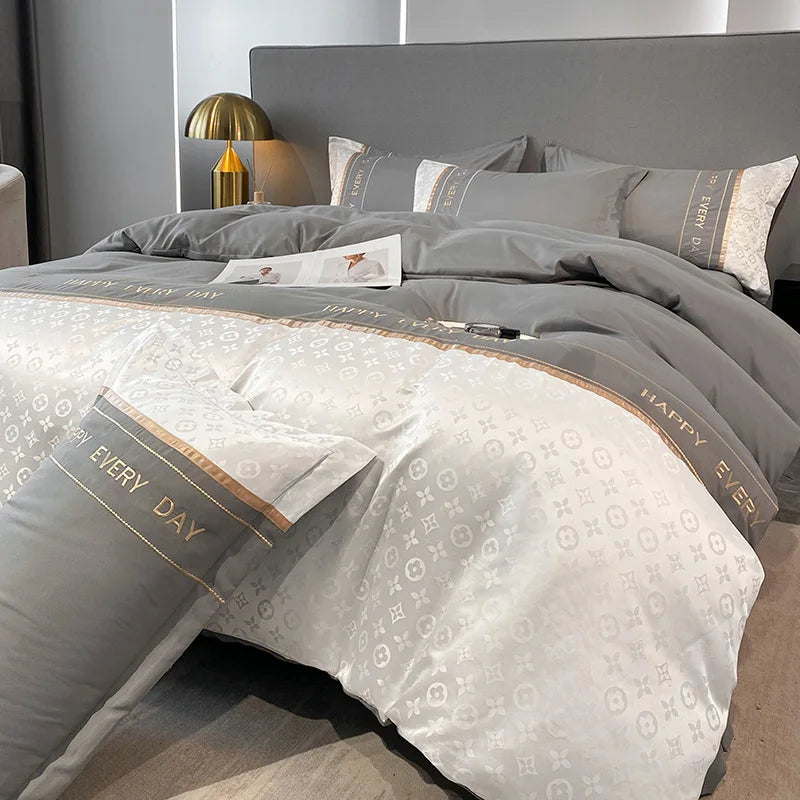 Luxury Jacquard Duvet Set with Pillowcases, 3/4 Pieces Grey