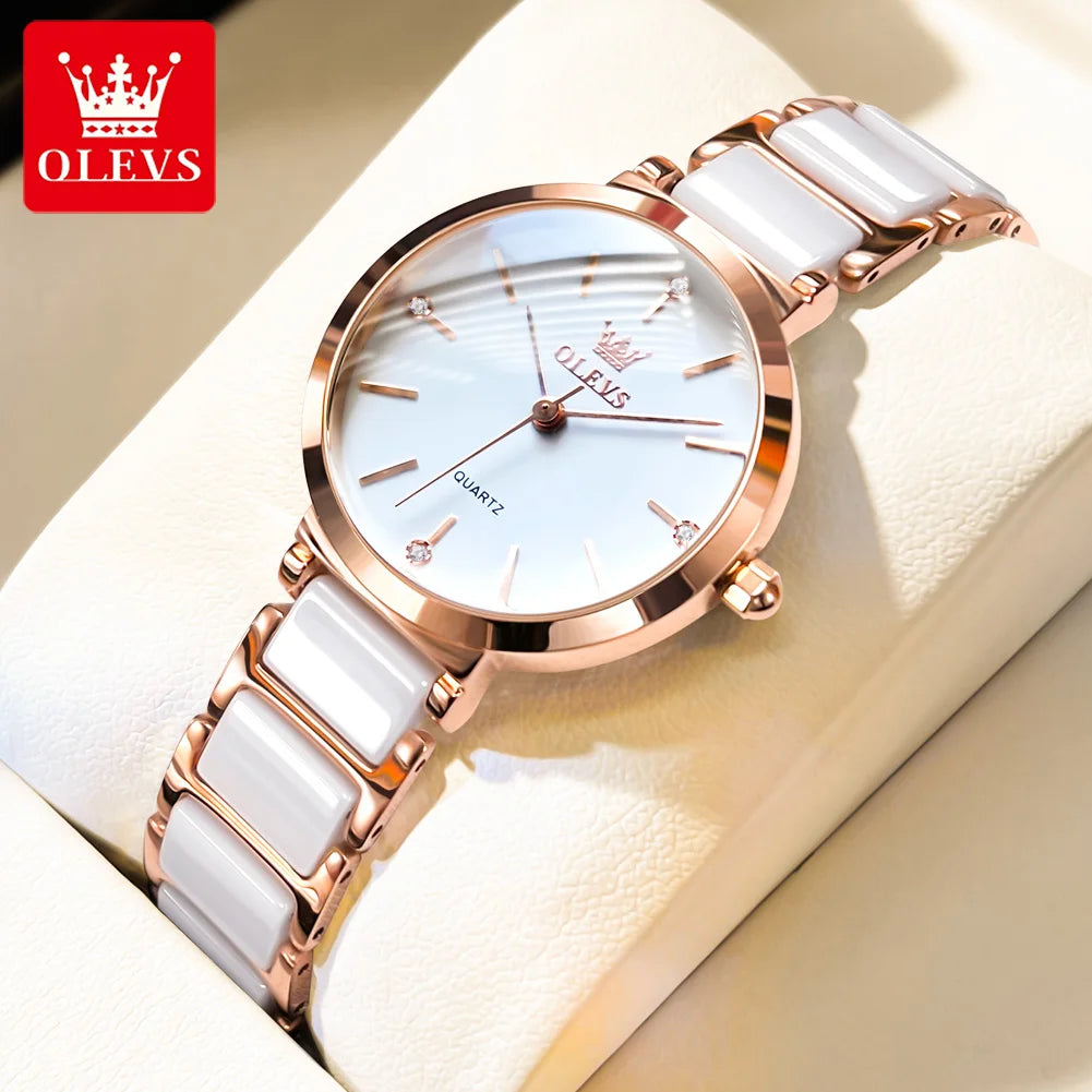 OLEVS Rose Gold Square Women's Watch | Luxury Quartz Wrist Watch, Ceramic Band, Water Resistant