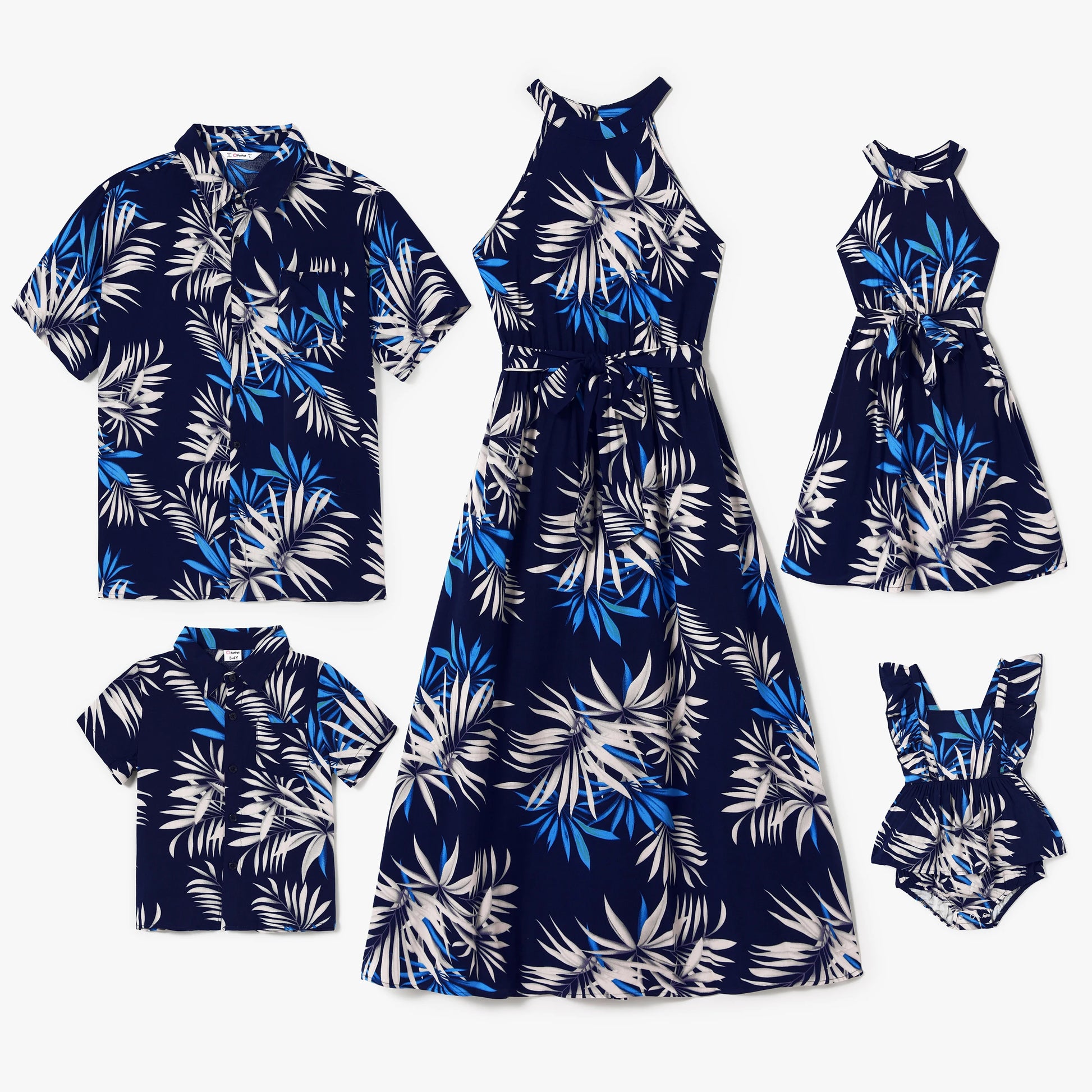 PatPat Family Matching Leaf Print Beach Shirts & Halter A-Line Maxi Dresses | Summer Vacation Outfits