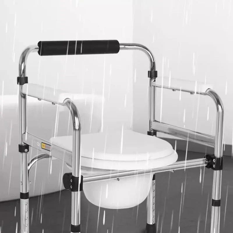 Portable Bedside Potty & Shower Chair for Adults – Foldable Bathroom Stool with Handrails