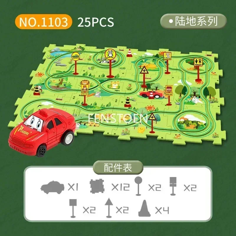 5-25Pcs DIY Assembly of Electric Track City Scene Children's Educational Track Car Puzzle Car Track Game Set Children's Gifts Forest 25PCS