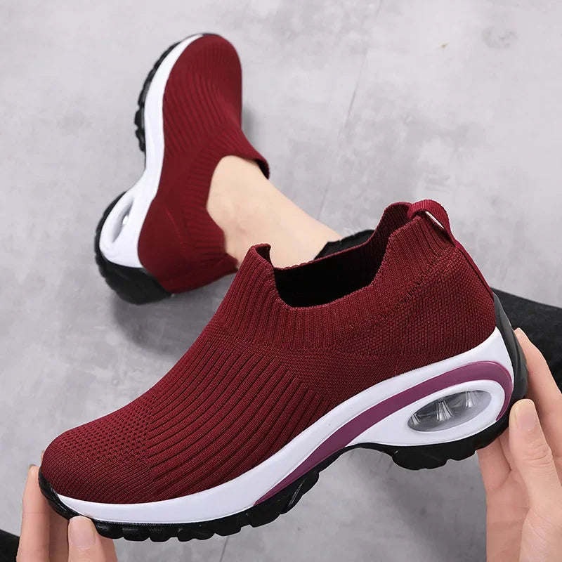 Women's Fashion Wedge Platform Sneakers - Casual Air Cushion Sport Shoes for Ladies Maroon