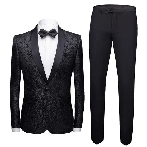 Luxury 2-Piece Slim Fit Suit Set - High-End Custom Blazer & Trousers for Men | Groom Wedding & Party Attire black