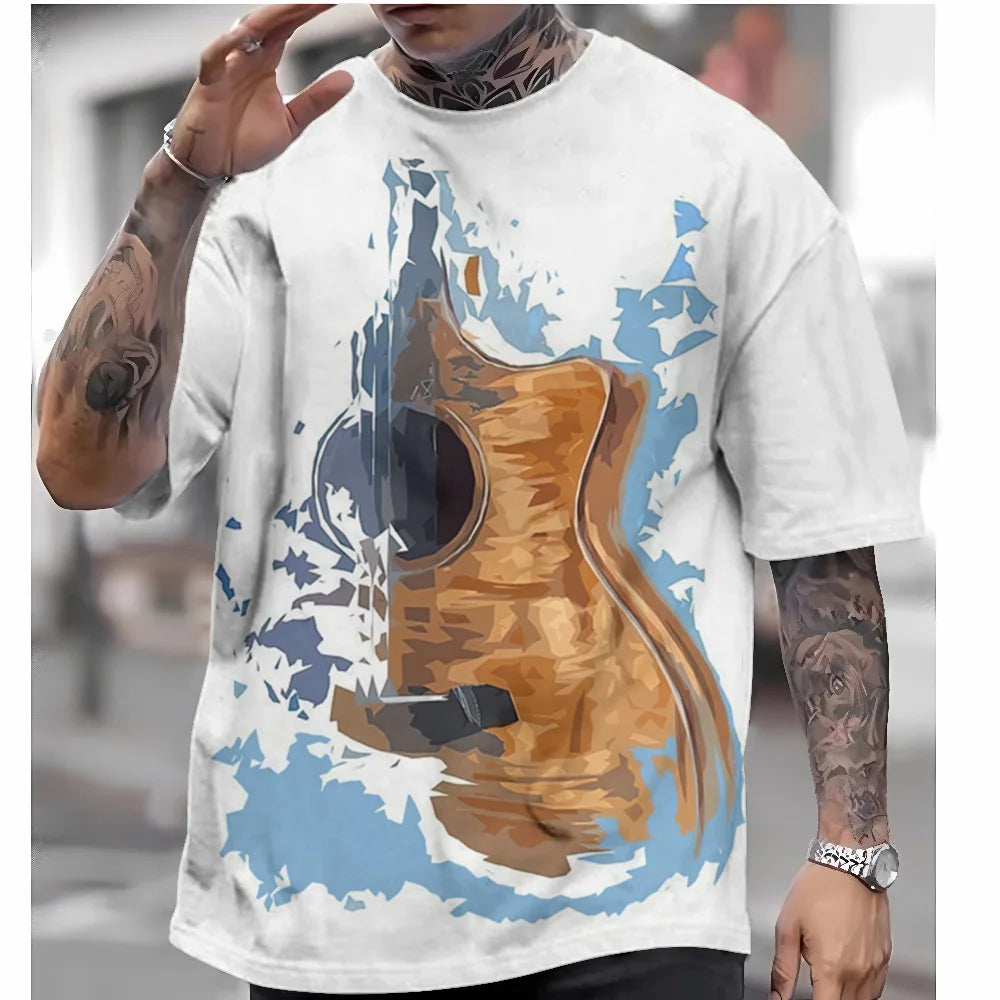 2024 Men's T-Shirt Music Piano Simple T Shirt For Men Summer 3d Print Basic Short Sleep Loose Breathable Top Tee Men Clothing C01-HY16639