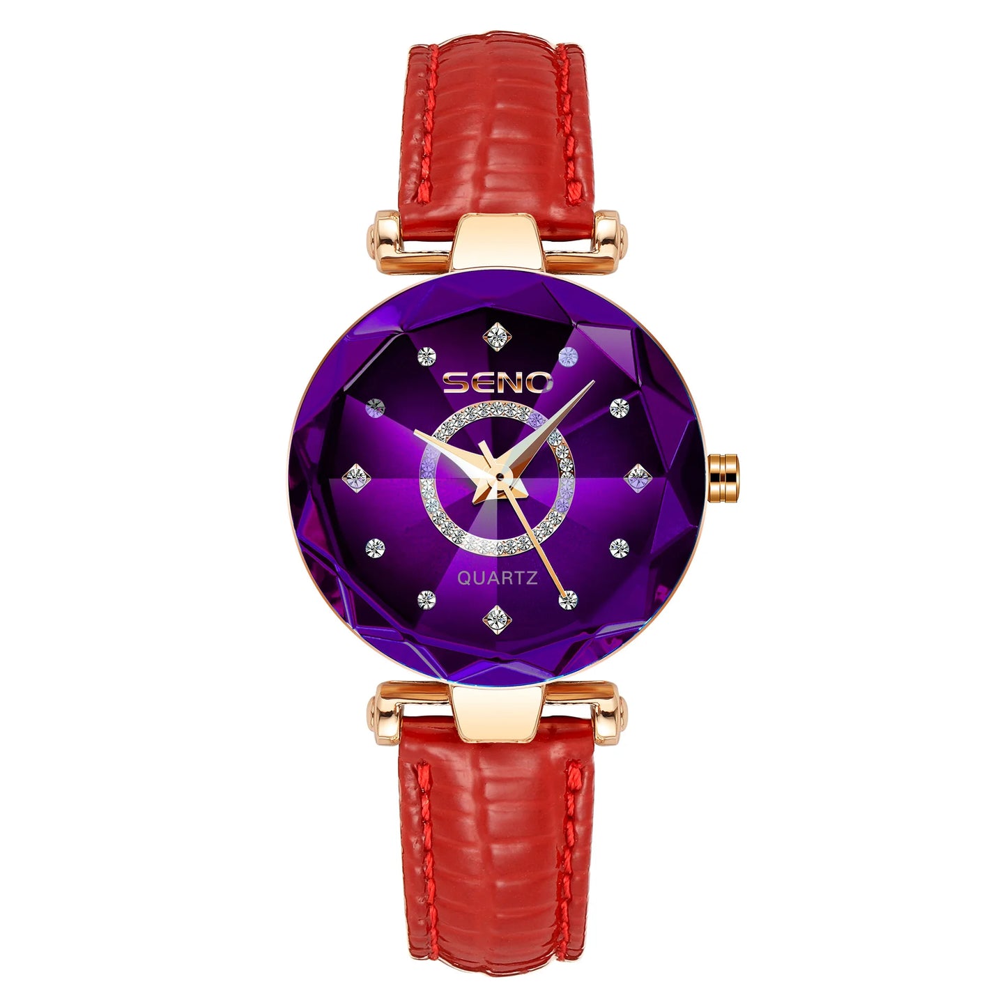 SENO Ocean Star Women Crystal Watch 2024 Top Brand Luxury Rose Gold Women Bracelet Watch for Ladies Wrist Watch Relogio Feminino leather purple