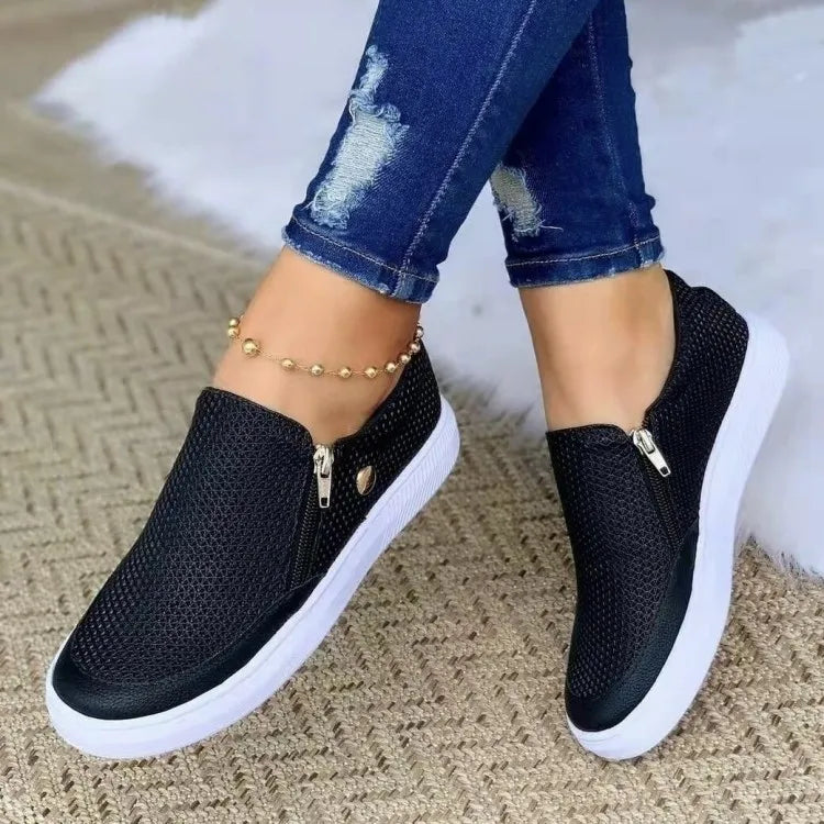 Platform Sneakers for Women - White Vulcanized Slip-On Shoes, Luxury Tennis Feminino 2024 black