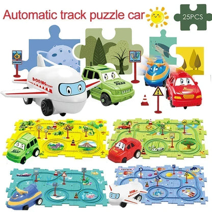 5-25Pcs DIY Assembly of Electric Track City Scene Children's Educational Track Car Puzzle Car Track Game Set Children's Gifts