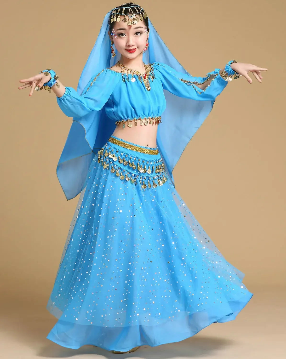 Girls' Indian Belly Dance Costume Set | Bollywood Sari Outfit for Children