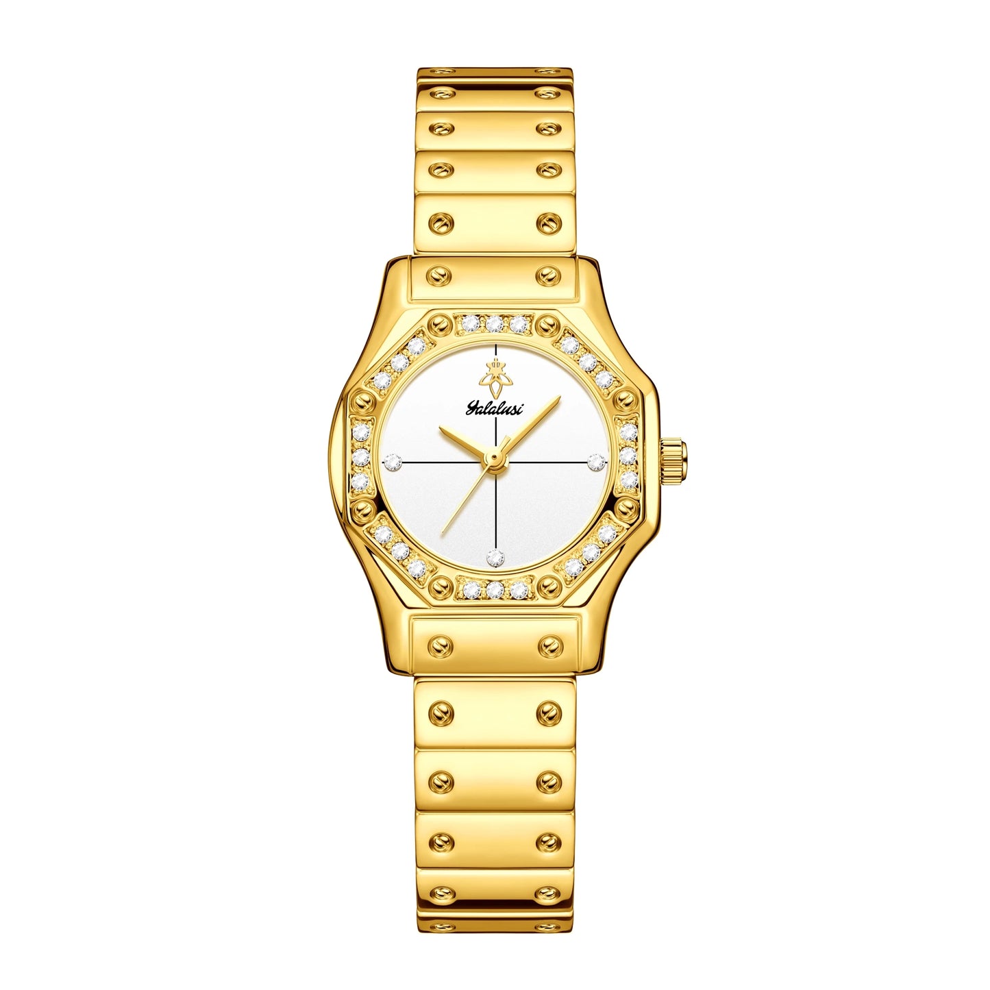 Yalalusi Classic Women's Luxury Watch – Gold with Crystal Diamonds, Real Gold Plating, & Gift Box – Perfect for Her Gold silver