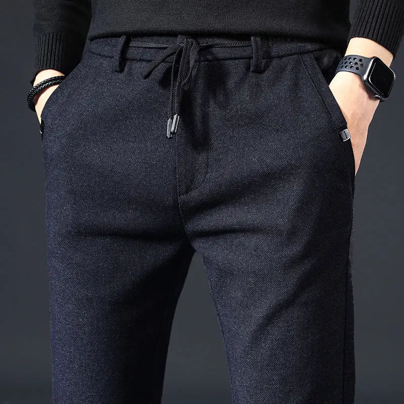 Plus Fleece Thicken Men's Casual Sport Pants Streetwear Fashion Autumn Winter New Male Clothing New Solid Full Straight Trousers