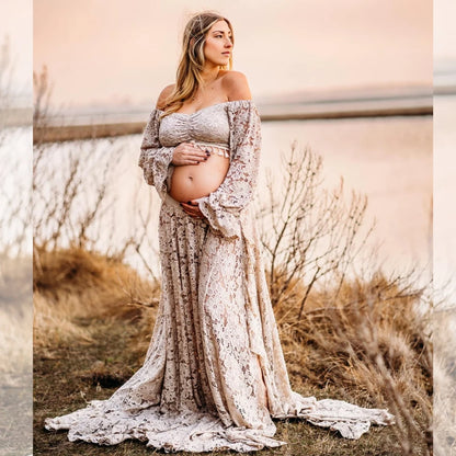 Boho Lace Maternity Dress for Photo Shoots and Baby Showers