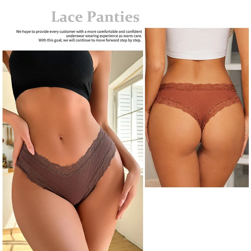 3PCS/Set Women Cotton Seamless Panties Sexy Lace Brazilian Panties Low Rise Soft Breathable Lingerie for Female G-String Briefs